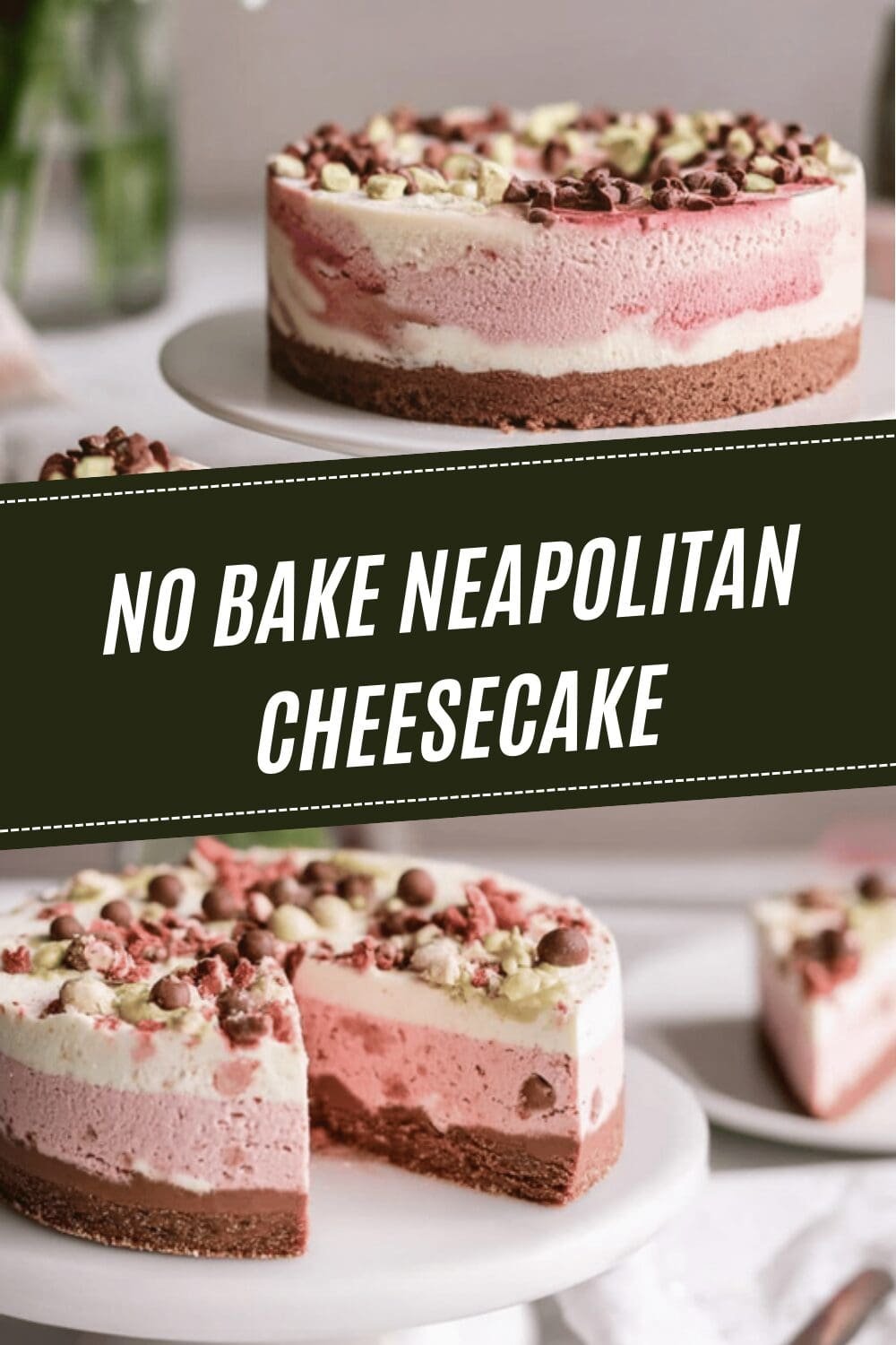 No Bake Neapolitan Cheesecake