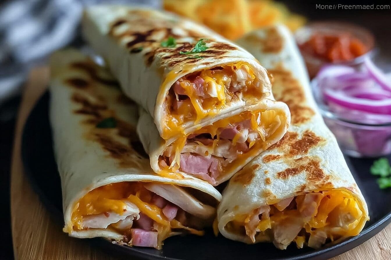 Air Fryer Hot Chicken Ham And Cheese Wraps