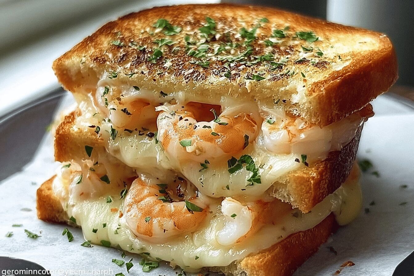 Cheesy Garlic Bread Shrimp Grilled Cheese
