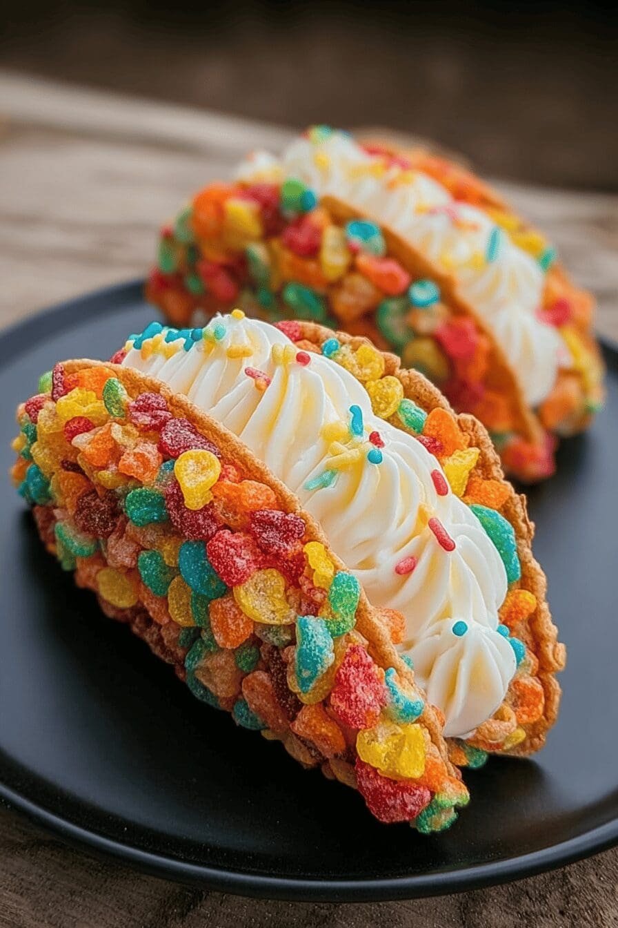 Fruity Pebbles Cheesecake Tacos
