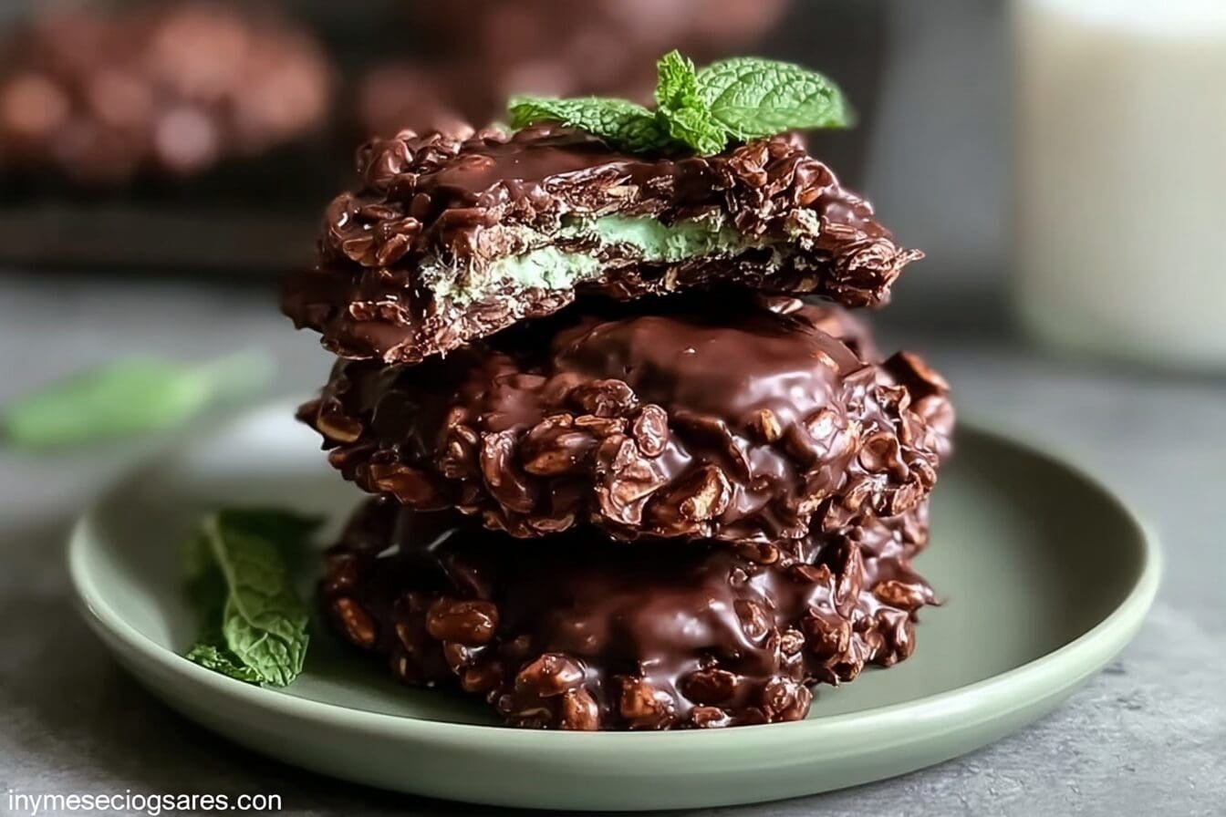 Fudgy Mint Chocolate No Bake Cookies
