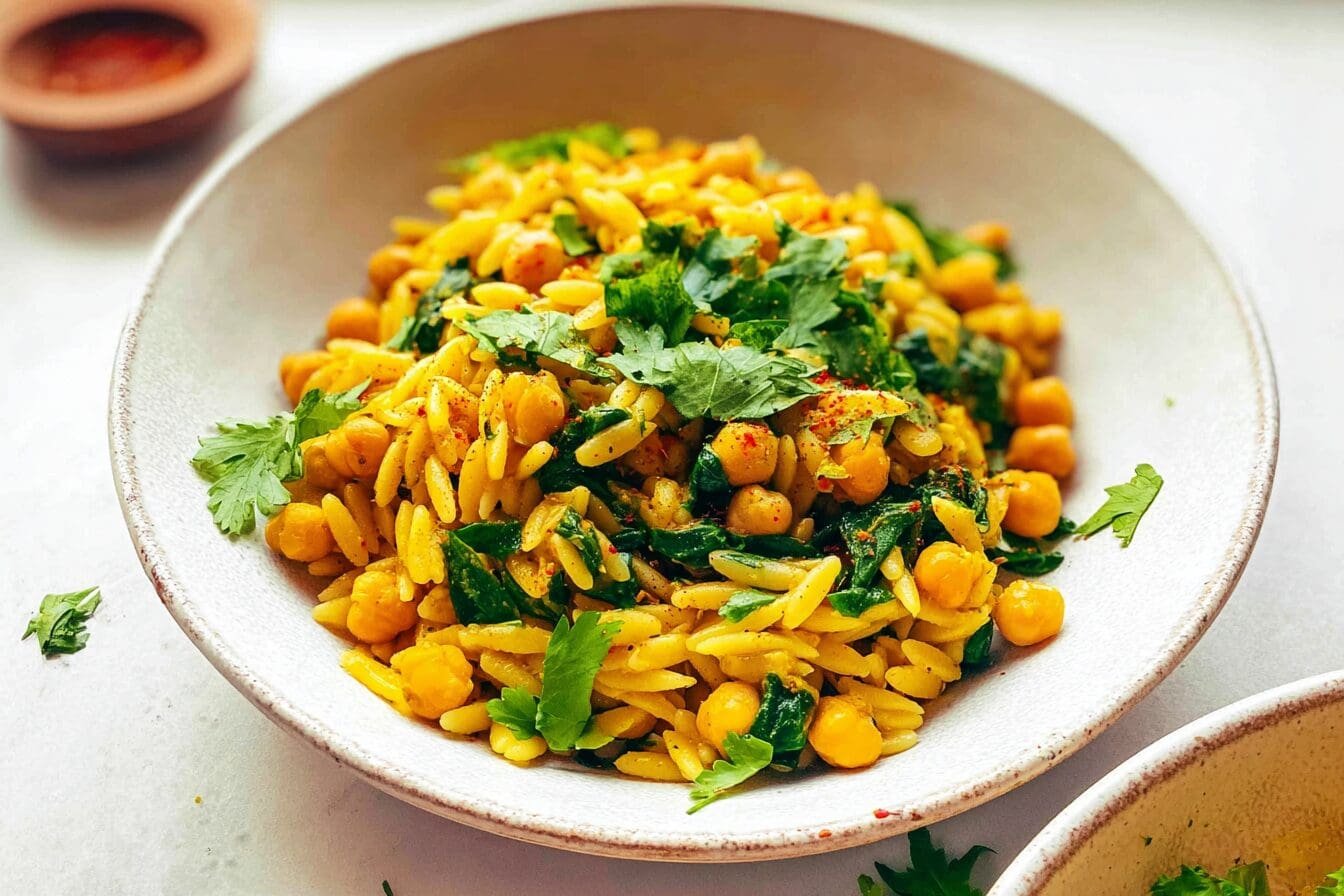 Lemony Spiced Orzo Chickpeas