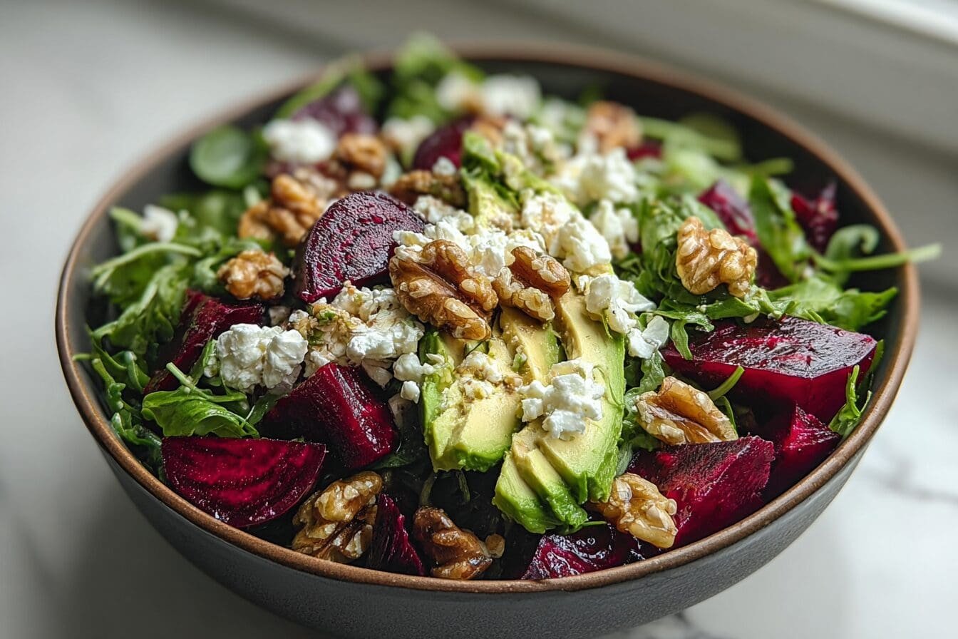 Roasted Beet Arugula Salad Feta Walnuts