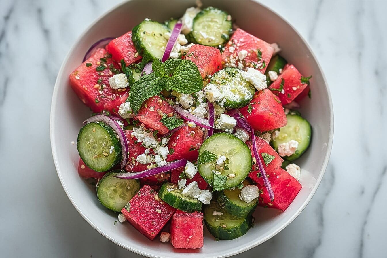 Watermelon Cucumber Feta Salad