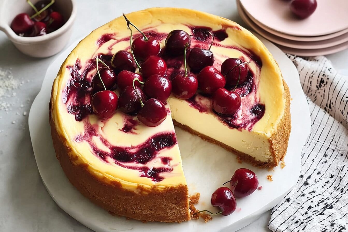 Baked Cherry Swirl Cheesecake
