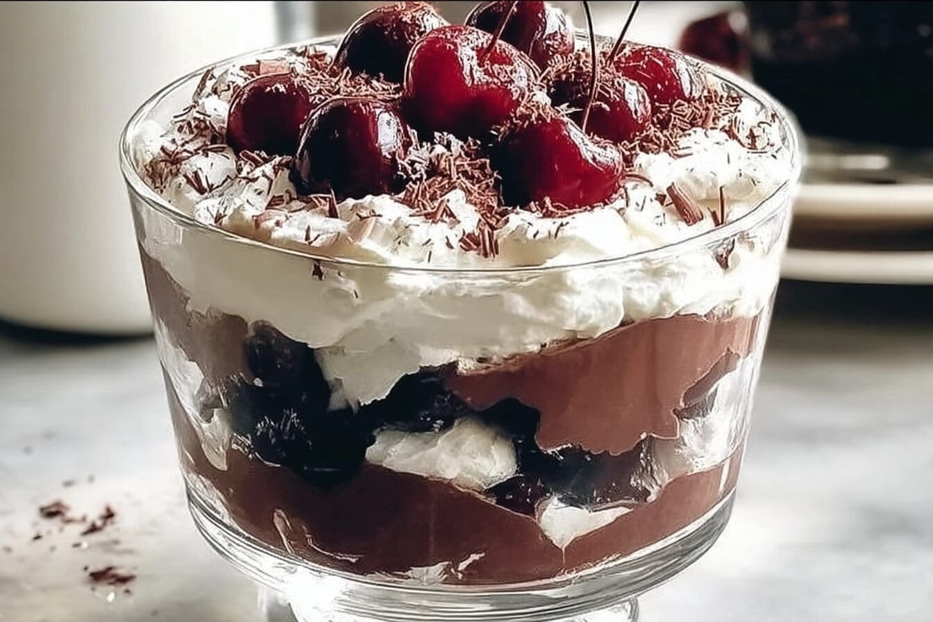 Black Forest Trifle Recipe With Layers Of Chocolate, Cherries, And Cream 6 Black Forest Trifle
