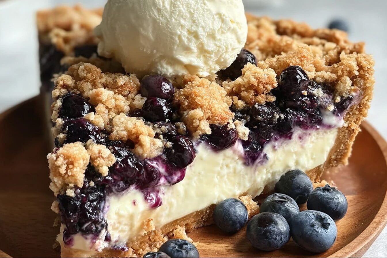 Blueberry Crumble Cheesecake Pie