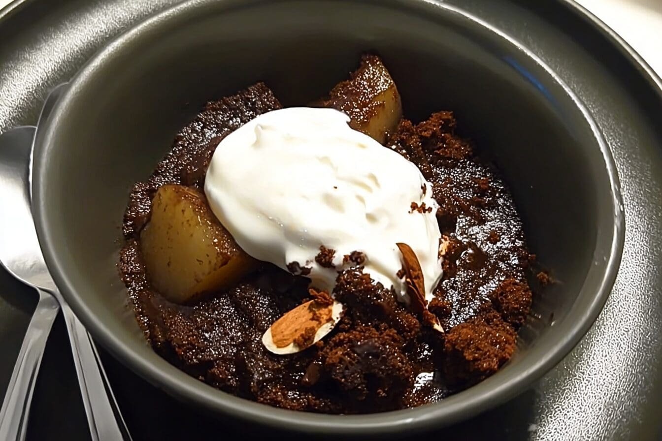 Chocolate Pear Almond Pudding