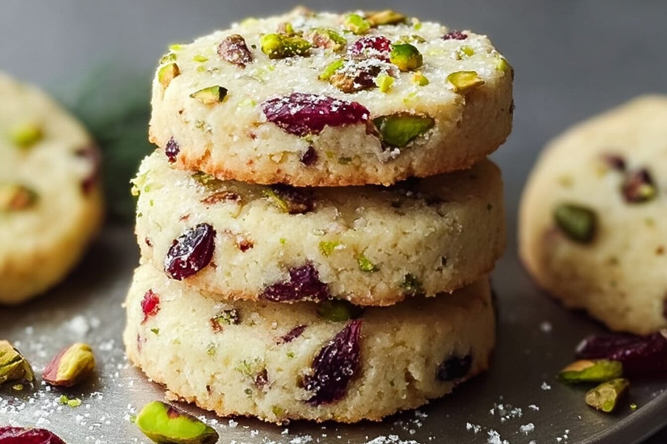 Cranberry Pistachio Shortbread Cookies