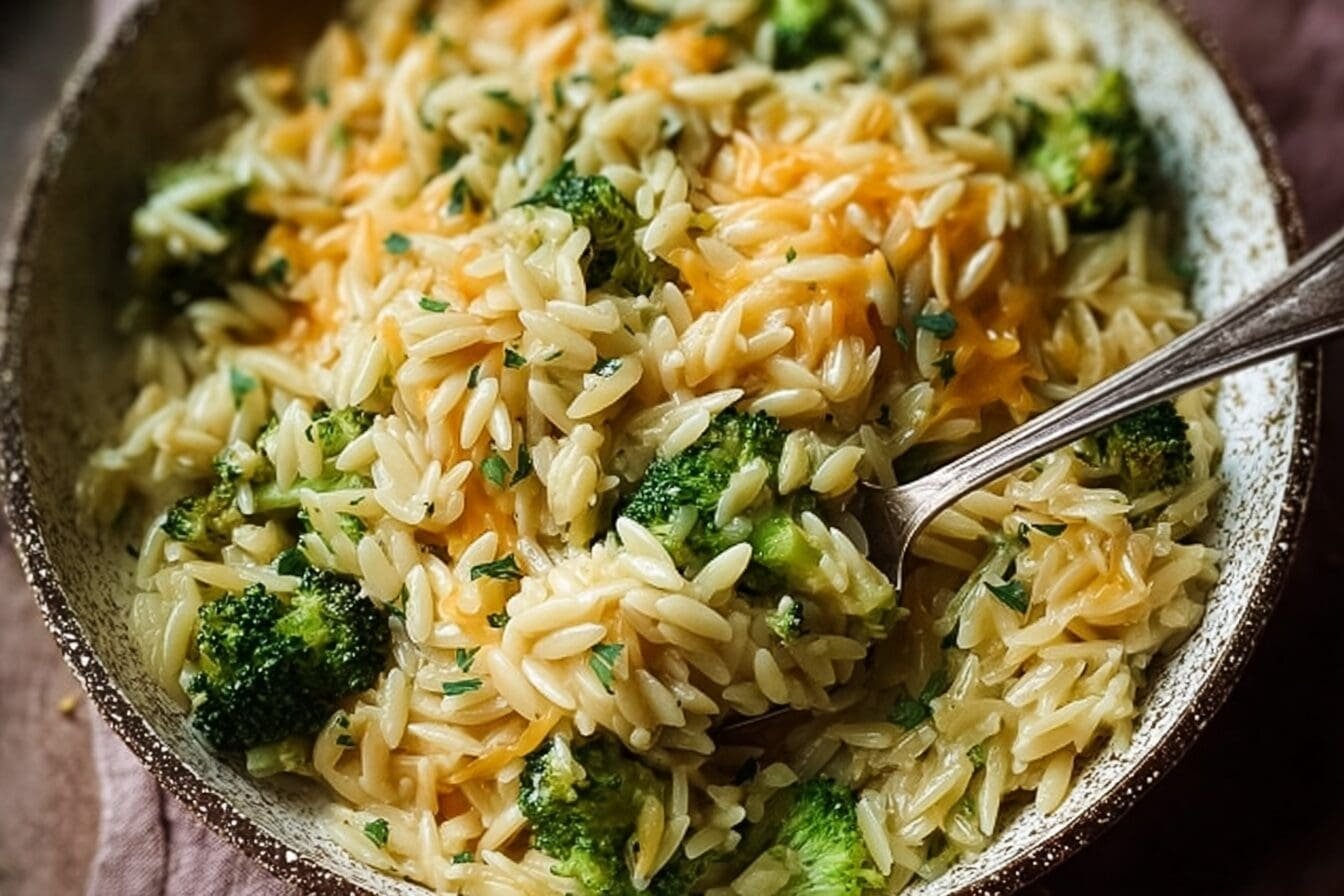 Creamy Broccoli Cheddar Orzo
