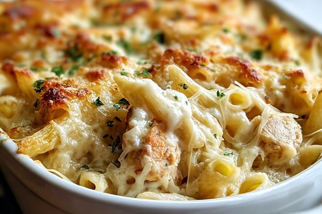 Creamy Garlic Parmesan Chicken Pasta Bake