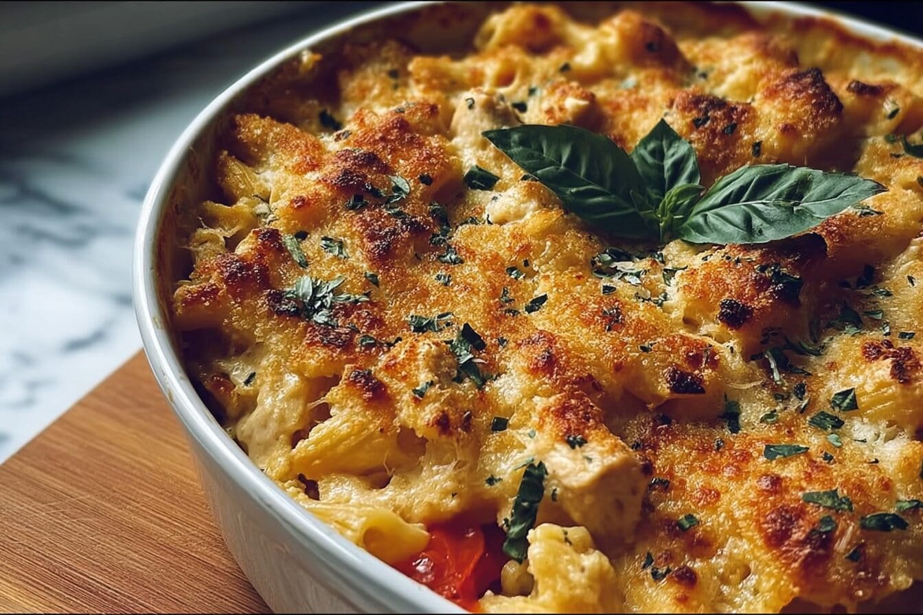 Garlic Parmesan Chicken Pasta Bake
