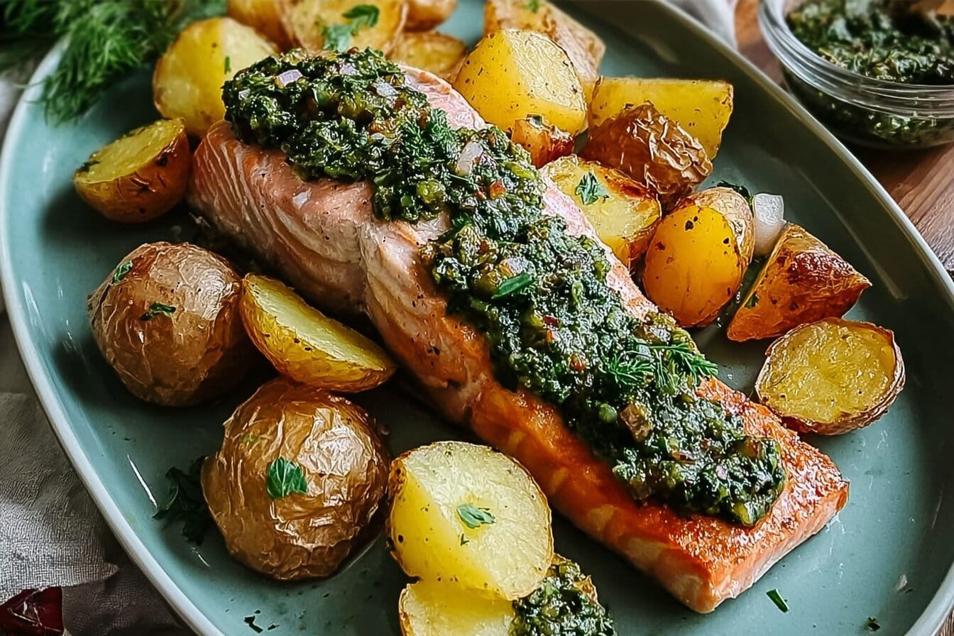 Salmon With Crispy Potatoes And Zhoug