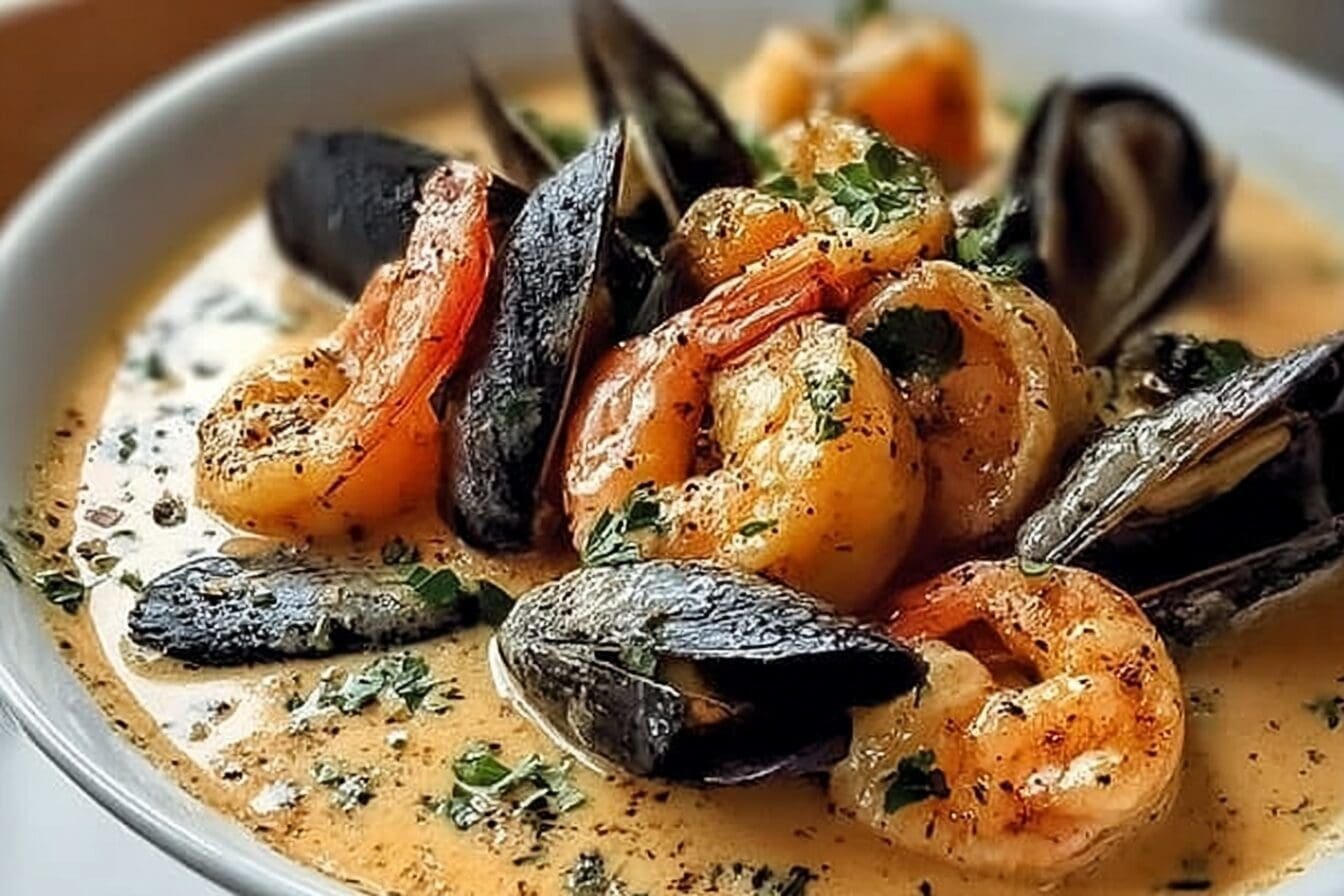 Shrimp And Mussels Creamy Garlic Sauce