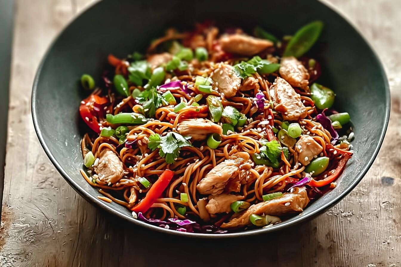 Slow Cooker Hoisin Garlic Chicken Noodle Salad