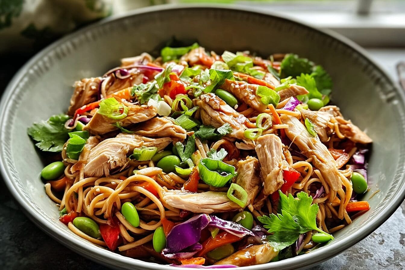 Slow Cooker Hoisin Garlic Chicken Noodle Salad