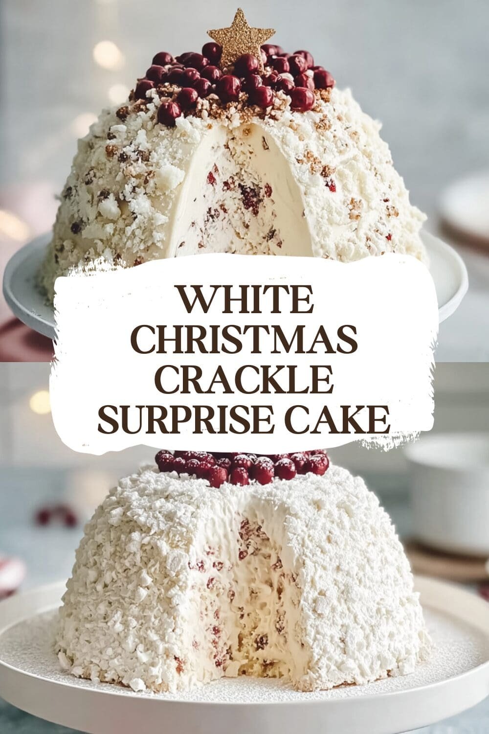 White Christmas Crackle Surprise Cake