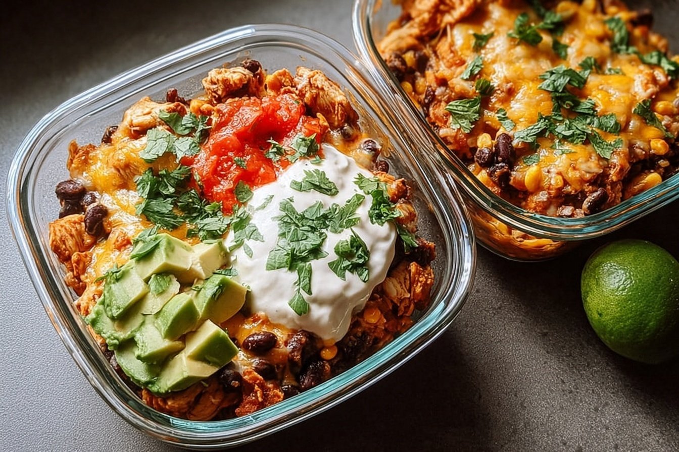High Protein Chicken Cottage Cheese Enchilada Bowls